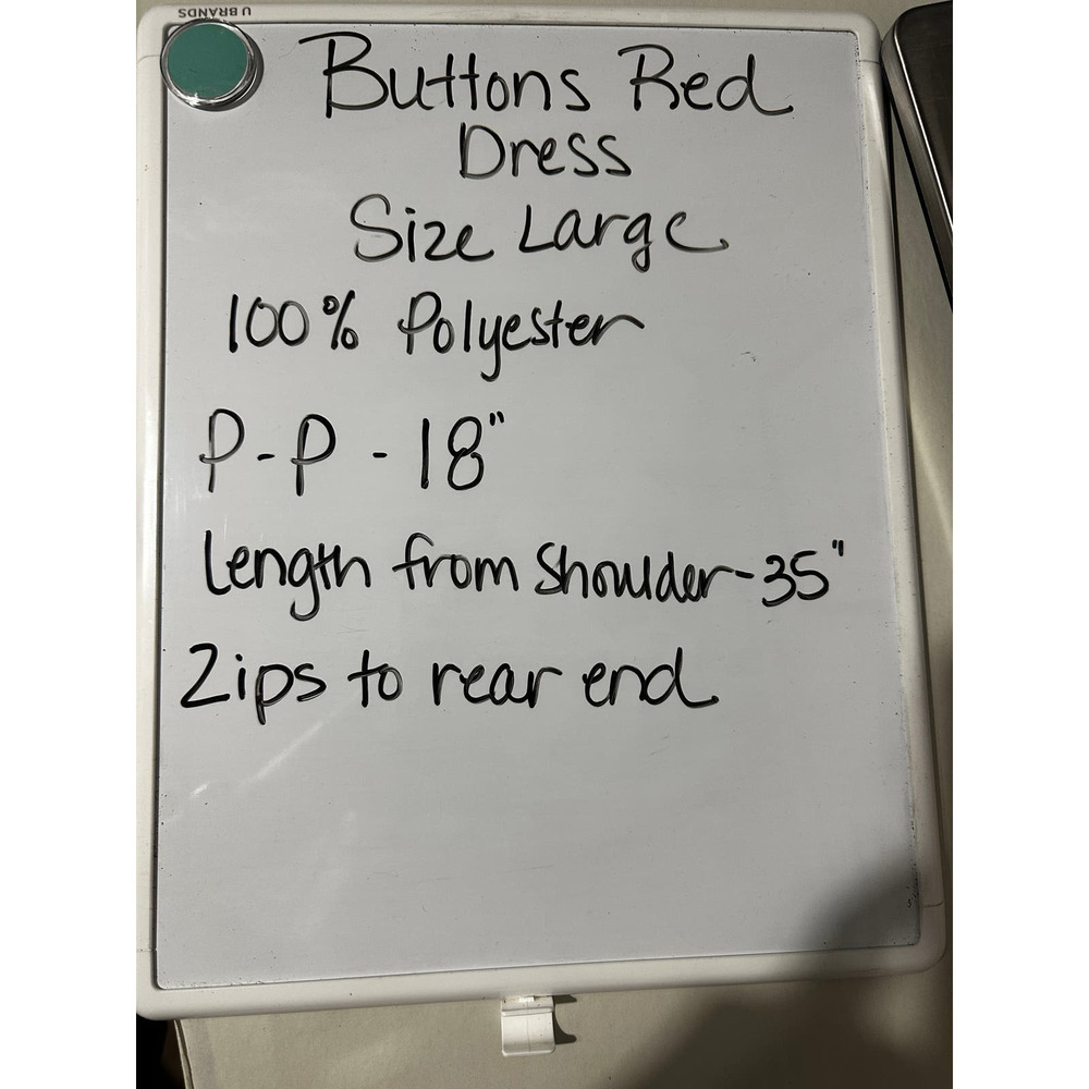 Buttons Red Dress Size L with Zip Back - Picture 7 of 7